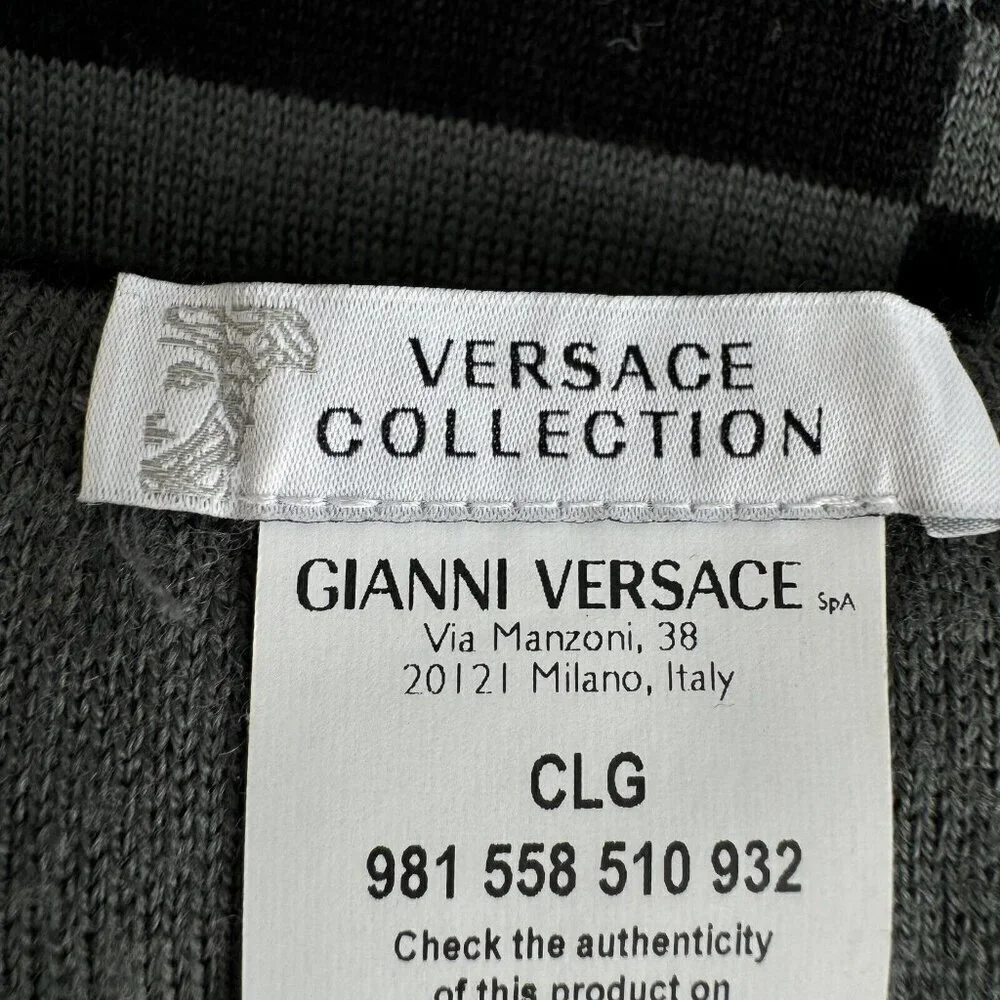 Versace Collection Reversible Wool Blend Grey Geometric Print Scarf